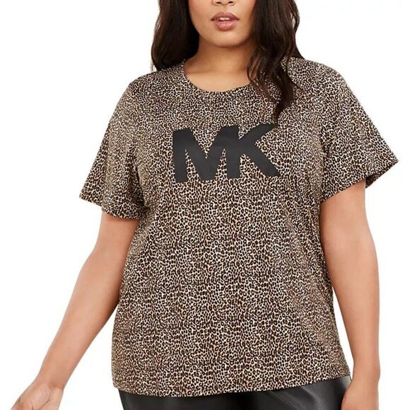 NWT Michael Kors Plus Size Animal Print Logo Top 2X - Picture 1 of 9